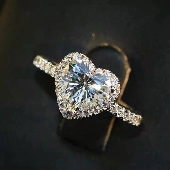 Jewelry - Sweet Pure CZ Heart Cubic Shiny Diamonds Silver Heart Rings for Women, INDN8521